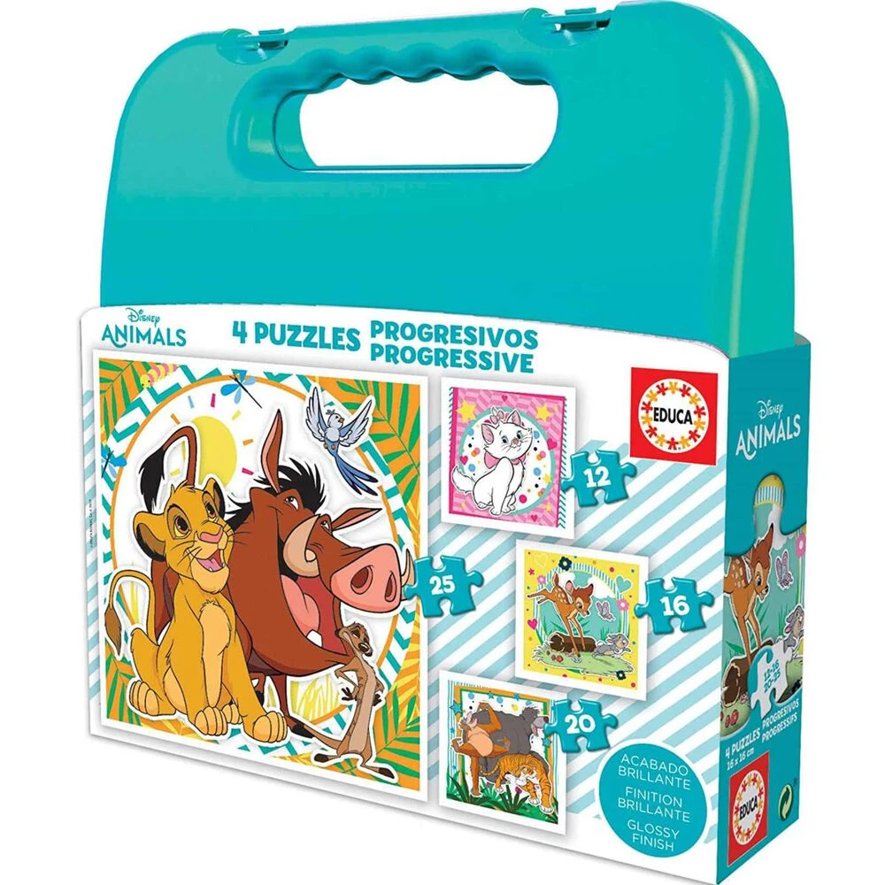 Maleta Progresivos Disney Animals 4 Puzzles 12 16 20 25 Piezas
