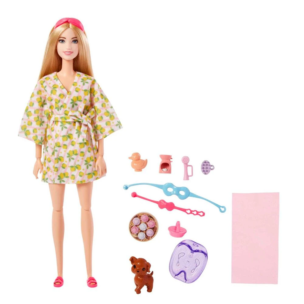 Barbie Bienestar SPA Muñeca Articulada Con Mascota Y Accesorios De Relajación, Juguete +3 Años (Matt